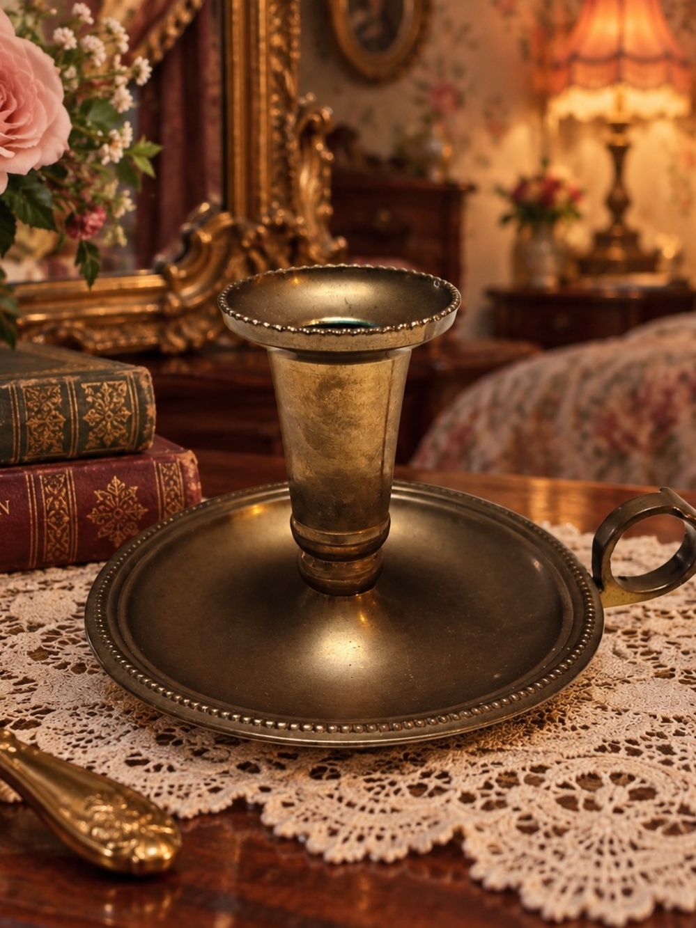 Brass Chamberstick With Finger Ring